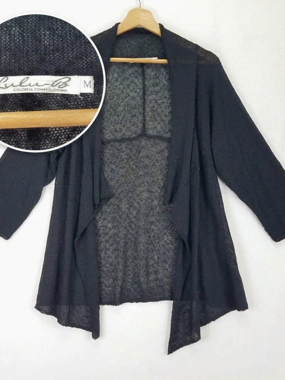 Lulu B Black Open Front Cardigan Sweater Women Medium Lightweight Layering
